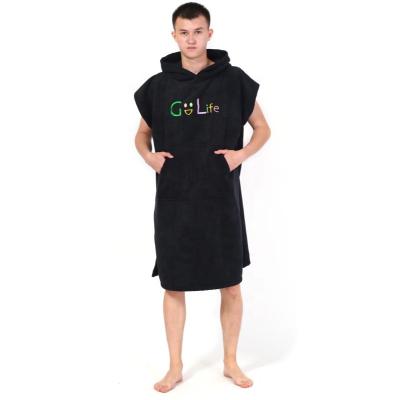 China Custom Made Adults Hoodie Surf Poncho Beach Towel Pool Robe Black Changing Poncho Tablets For Kids for sale