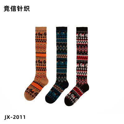 China JX-2011 QUICK DRY cotton print casual knee socks for men custom made double needles for sale