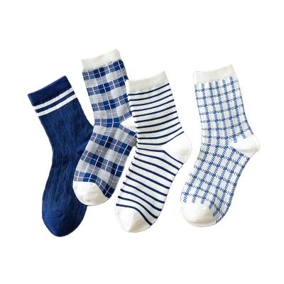 China Girl's British Navy Breathable Retro Japanese Plaid Socks Striped Socks Cotton Socks for sale