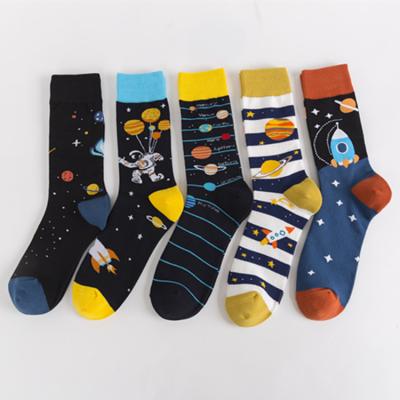 China New Sporty Colorful Fashionable Socks Cotton Socks Universe Pattern Mid-Rise Men's Socks for sale