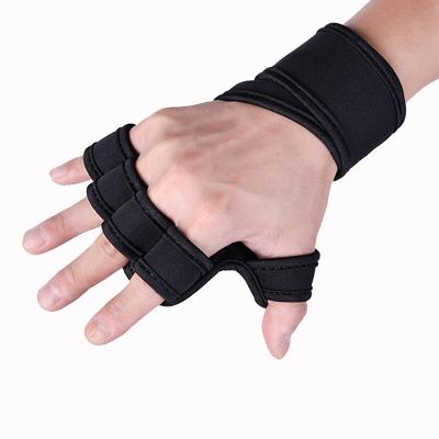 China Easy to Pick Exercise Training Black Fingerless Weightlifting Gloves with Integrated Wrist Wraps for Men and Women for Cross Training for sale