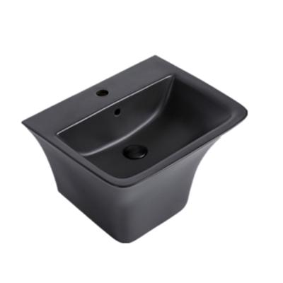 China Modern Matte Black Wash Basin High Quality Wall-hung Modern Basin Ceramic Sink With Single Hole for sale