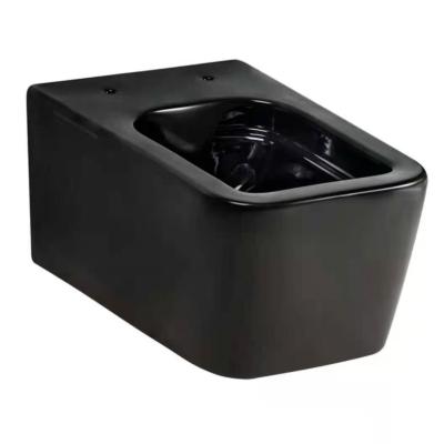 China Hidden Cistern Rimless Wall Hung Ceramic Rectangular Matte Black Square Glossy Wall Mounted Toilet Bowl for sale