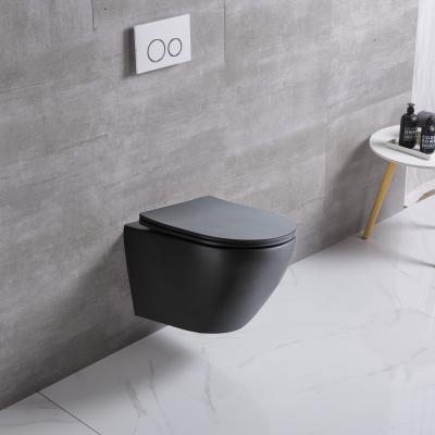 China Modern Ceramic Rimless Black Wall Mounted Sanitary Ware Toilet Bowl Cistern Matte Black Color Wall Hung Toilet Bathroom Toilet for sale