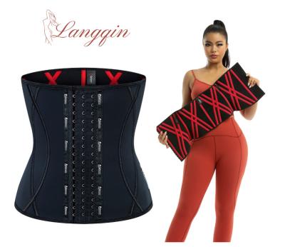 China Wholesale LANGQIN 13 new antibacterial steel bone latex waist trainer with red wool band for women for sale