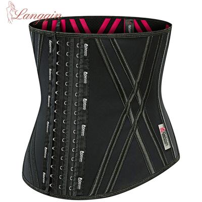 China LangQin Fajas Colombiana 3 Antibacterial Crochet Slimming Latex Waist Trainer 13 Steel Boned Corset for sale