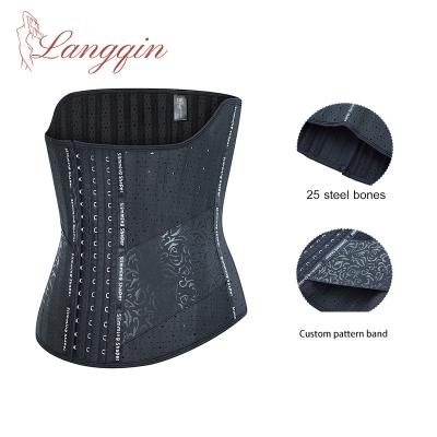 China New Langqin Fashion Private Label Waist Trimmer Belt Antibacterial Belly Control Slimming Corset Steel Bone Waist Trainer 25 for sale