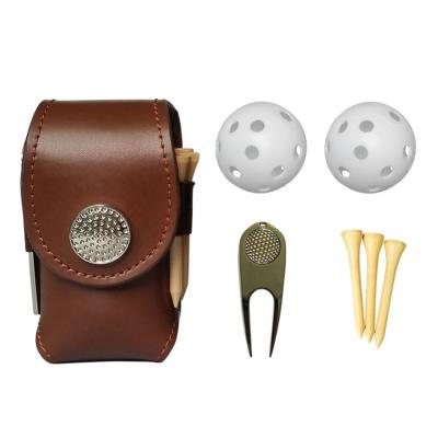 China Hot Sports Amazon Golf Training Aid Accessories Products PU Mini Golf Pouch Leather Portable 3 Ball Kit with Golf Tee and Digging Tool for sale