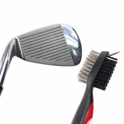 China Sport Golf Clubs Gifts Accessories Products 2 Sides Golf Clubs Ball Cleaning Brush Tool Steel Golf Brush With Elastic Rope for sale