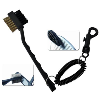 China Sport Golf Clubs Gifts Accessories Products 2 Sides Portable Golf Clubs Steel Ball Cleaner Tool Golf Cleaning Brush With Bungee Cord for sale