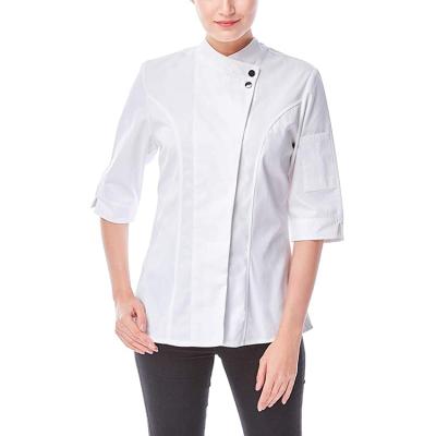 China New Arrival Pizza Bar Hotel Restaurant Anti-pilling Chef Jacket 3/4 Sleeve Custom Logo Women Kitchen Chef Uniform For for sale