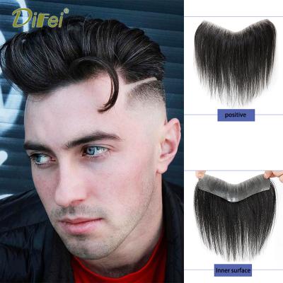 China DIFEI Short Synthetic Straight Hair Men's Front Hairline Man Forehead Human Circle Front Hairline Wig Large Area V Hair Wig for sale