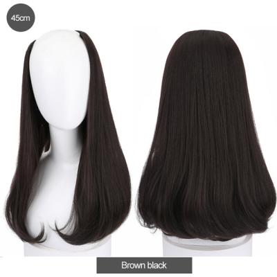 China DIFEI U Straight Synthetic Clip In Brown Hair Extension Long Half Wig Natural Hair Piece Wavy One Piece Hair Extension For Women Use for sale