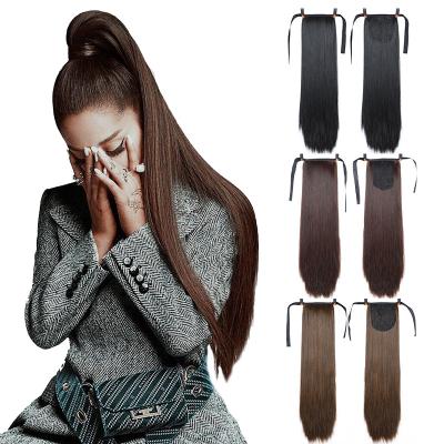 China DIFEI 30-Inch Regular Synthetic Hair Fiber Heat Resistant Straight Hair With Ponytail Black Brown Headwear Ponytail Wig for sale