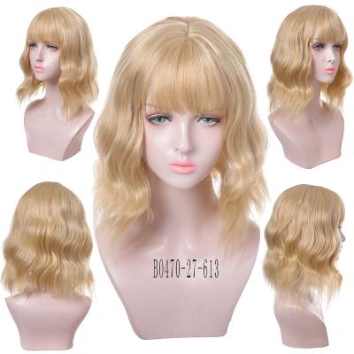 China DIFEI #613 Water Wave Fiber High Resistant Short Bob Wigs For Women With Bangs Cosplay Curly Synthetic Wig Natural Hair Wig for sale