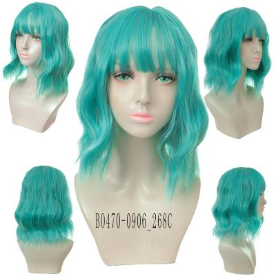 China DIFEI Water Wave White-Grey High Resistant Fiber Short Bob Wigs For Women With Bangs Natural Curly Synthetic Wig Hair Cosplay Wig for sale