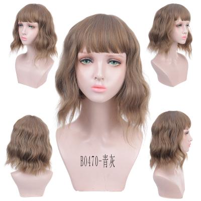 China Water Wave DIFEI Linght-Brown High Resistant Fiber Short Bob Wigs For Women With Bangs Cosplay Natural Curly Synthetic Wig Hair Wig for sale