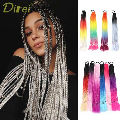 China Synthetic Hair DIFEI 90 Colors 55CM Gradient Color Hand - Woven Elastic Hair Band Hair Rope Extension Small Braid Ponytail Wig for sale