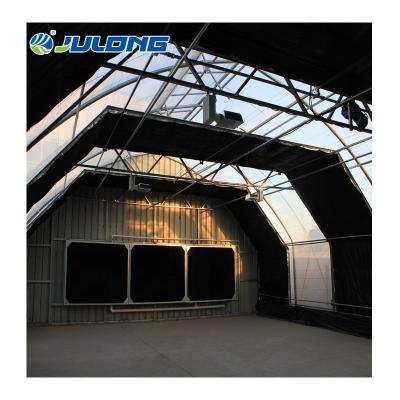 China Single-span Polycarbonate Sheet Commercial Greenhouse Light Deprivation Blackout Blackout High Cost Performance Greenhouses for sale