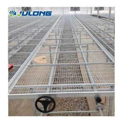 China Simplely Operation Sedbed Greenhouse Galvanized Mesh Steel Movable Rolling Bench For Seedling / Breeding for sale