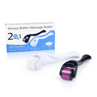 China 2021 Hot Sale ZL 2in1 Derma Roller Massage Roller Factory Direct 540 Micro Needle Derma Roller Skin Beauty Tool 2in1Derma Roller for sale