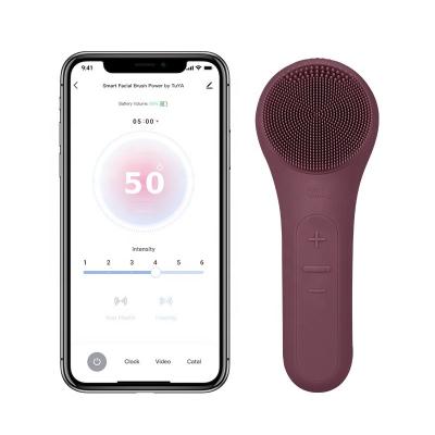 China Skin Tightening Custom Mini Facial Cleansing Brush Hot Selling Premium Silicone Electronic Sonic Facial Cleansing Brush Electric Exfoliating for sale