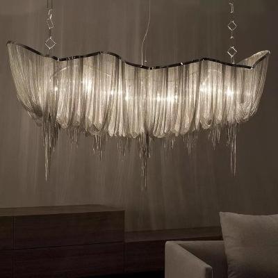 China Modern silver aluminum luxury style chandelier chain living room hotel villa indoor chandelier decoration for sale