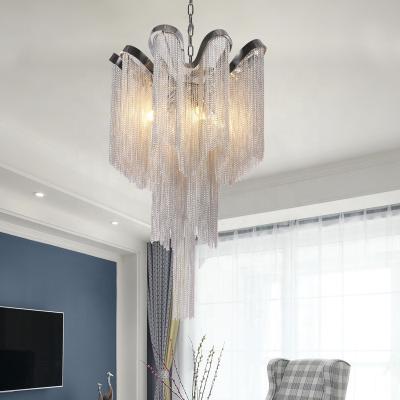 China Modern creative luxury aluminum chain chandelier hotel project villa club living room dining room tassel chandelier for sale