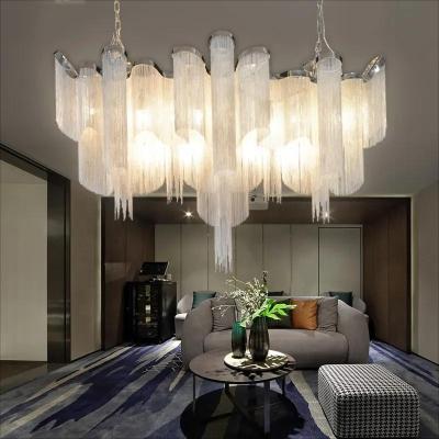 China Modern Simple Post Modern Luxury Aluminum Living Room Dining Room Lamp Tassel Wave Art Chain Chandelier for sale