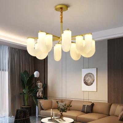 China Modern Gold Led Pendant Lamp Modern PE Cover Milky White Chandelier Light Fixture For Home Lighting for sale