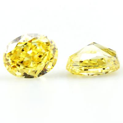 China NO Ice Crushed Heater Cut CZ 8A Oval Grade Fancy Canary Yellow Synthetic Zircon for sale