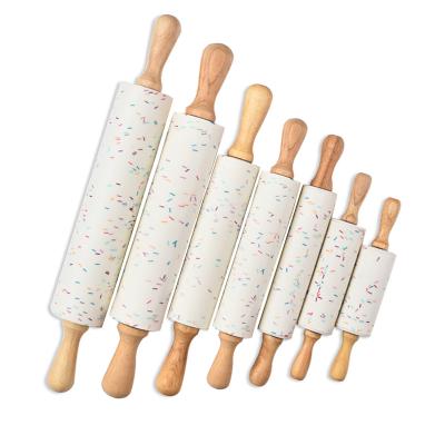 China Color Viable Particles Non-Stick Silicone Pins With Plastic Handle Pastry Tools For Kids for sale