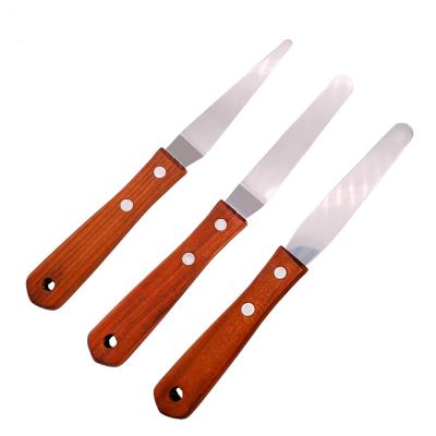 China Sustainable 3 Pcs Set Stainless Steel Wooden Handle Cream Cake Scraper Spatula for sale