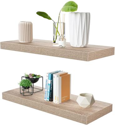 China Sustainable Floating Wall Shelf MDF I Shape Rustic Wall Mounted Storage Shelf Display Brown Wood Shelf for sale