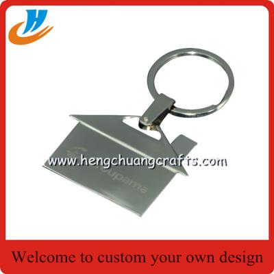 China House shaped metal keychain/key holder, house shape keychain with custom logo for sale