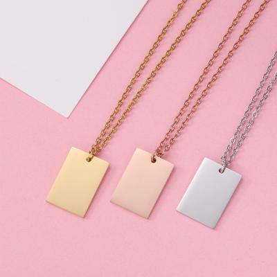 China Customized High Quality Stainless Steel Jewelry Geometric Necklace Engraved Symbols Words Quotes Letter Inspired Rectangle Pendant Necklaces for sale