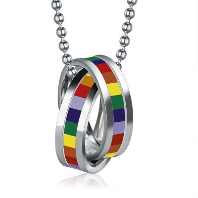 China 2021 Custom New Arrival Hiphop Rainbow The Same Sex Necklace Stainless Steel Chain Necklace Charm Chocker Necklace Women Pendant Jewelry for sale