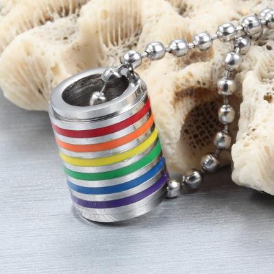 China 2021New Arrival Hiphop 2021New Arrival Simple Geometric Glue Rainbow 6-Color Stainless Steel Cylindrical Pendant Necklace for sale