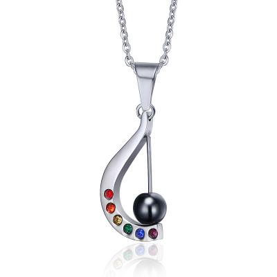 China 2021 Hiphop Design Creative Stainless Steel Titanium Steel Ornament With Rainbow Black Harp Gallstone Pendant Necklace for sale