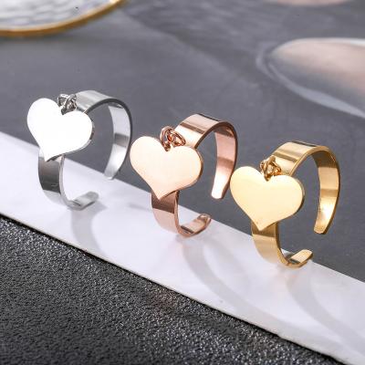 China Cute Double Love Heart Stainless Steel Rings Gold Silver Wedding Charm Rings Fashion Jewelry for sale