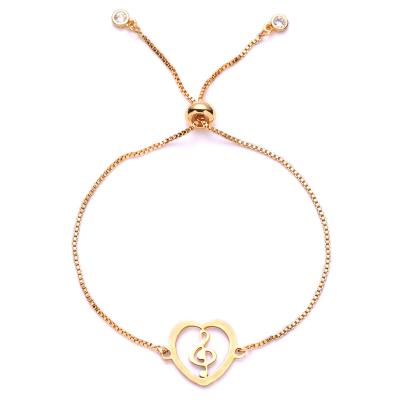 China 2021 New Fashion Design Stainless Steel Gold Charm Heart Hollow Music Note Women's Cute Bracelet for sale