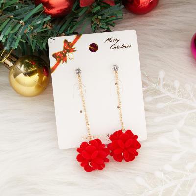 China 2021 New Arrivals Red Green Xmas TRENDY Jewelry Fashion Christmas Jewelry Bow Flower Ball Christmas Tassel Earrings for sale