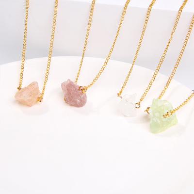 China Vintage Natural Raw Stone Necklaces For Girl Women Crystal Pendant Gold Color Geometric Chain Balance Exquisite Jewelry for sale