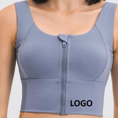 China Ashion Gym Yoga Workout Spandex Front Antibacterial Custom Sports Bra Backless Sports Bra With Logo for sale