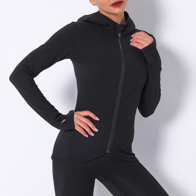 China Autumn Winter New High Stretch Antibacterial Gym Top Fitness Hooded Jacket With Full Zipper Long Sleeves For Women for sale