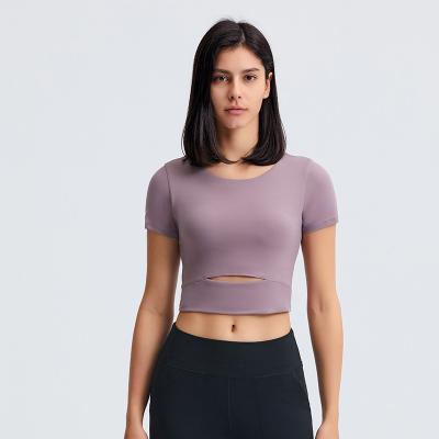 China New Listing Antibacterial Women's Hygroscopic Release Short Sleeve And Thin Sweat Icing Yoga T-shirt With Bra for sale