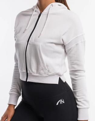 China Wholesale High Quality Breathable SoftGym Fitness Hoodie Embroidery Full Zipper Women Long Sleeve Sweatshirts Black White Sleeves Hoodies For Women for sale