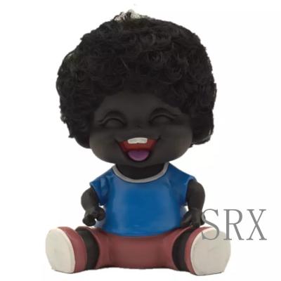 China Lovely Cartoon Toy Custom Vinyl Doll Piggy Bank Savings Bank Eco-Friendly Black Plastic Baby Dolls Coin Bank for sale