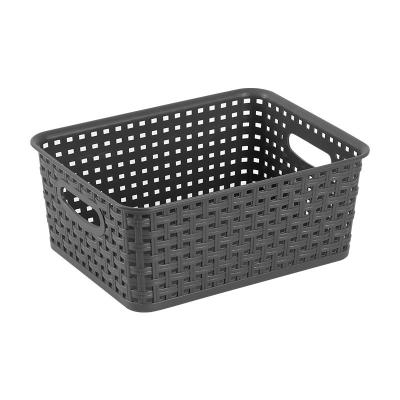 China Sustainable Household Supplies Kitchen Sundries Box Kitchen Plastic Hollow Edge Woven Single Fruits Vegetables Organizing Storage Basket for sale