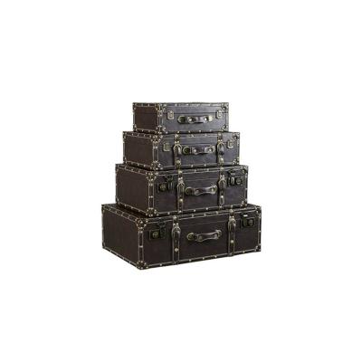 China Large Capacity PU Leather Suitcase Storage Boxes Decorative Suitcase For Decoration Storage for sale